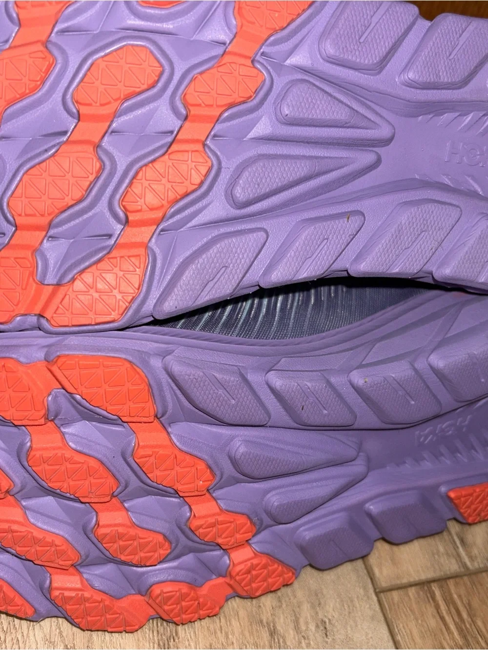 Hoka Women's Mint and Lavender Athletic Running Shoes with Orange Logo
